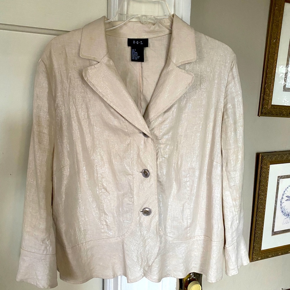 Lightweight LINEN over shirt/Jacket Cream colored with a golden sheen.
